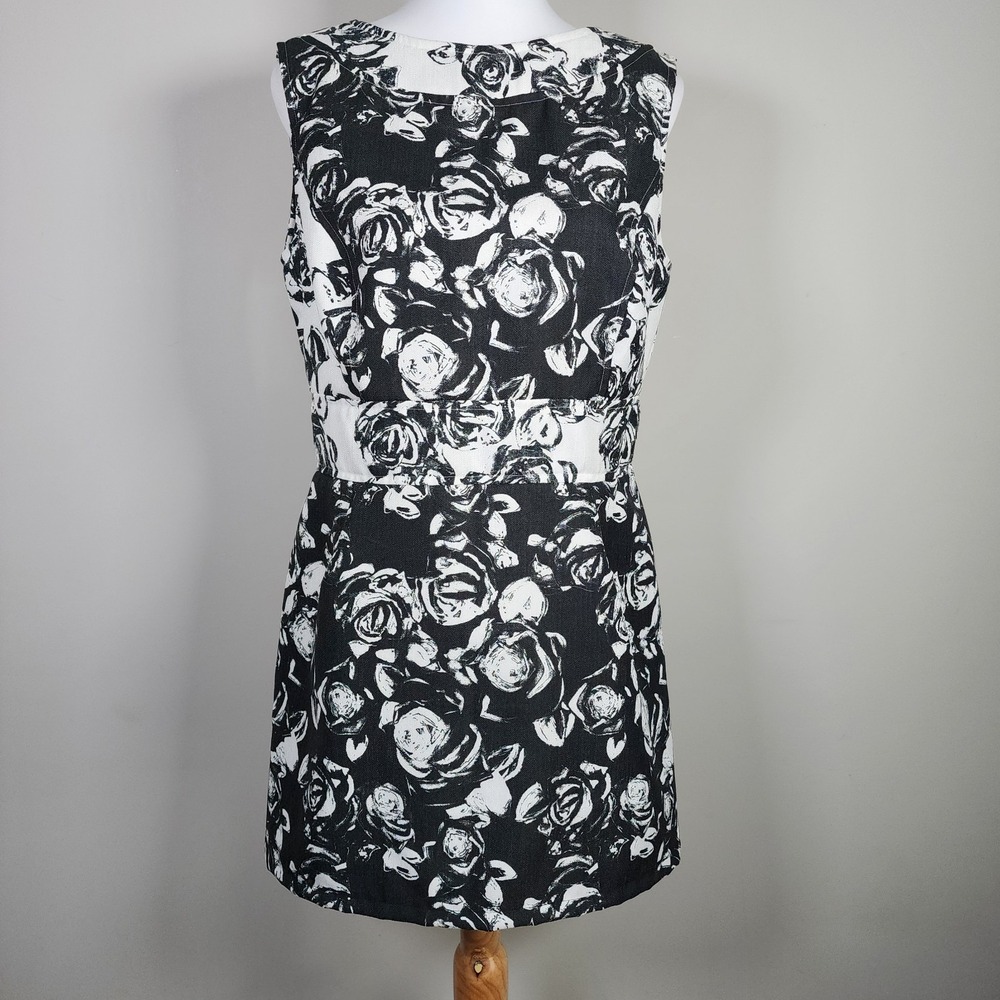 Shift Dress Womens Small Rose Black White Floral Classic Local Designer Handmade